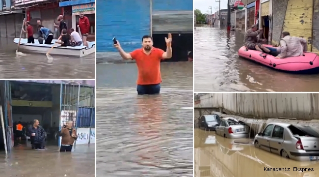 Samsun'u sel vurdu: Sokaklar Venedik'e döndü!