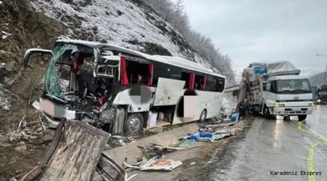 İstanbul'dan Giresun'a giden yolcu otobüsü kaza yaptı, otobüs şoförü olay yerinde hayatını kaybetti, 16 yolcu da yaralandı