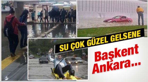 Ankara'da yollar göle döndü, araçlar mahsur kaldı